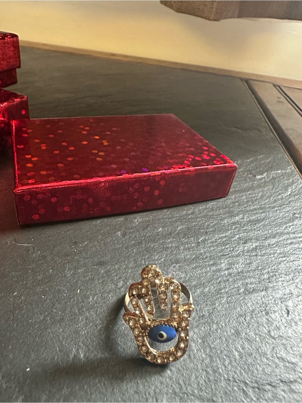 Spiritual Protection Duo: Pavé All-Seeing Eye Hair Barrette & Jeweled Hamsa Ring - Picture 5 of 6